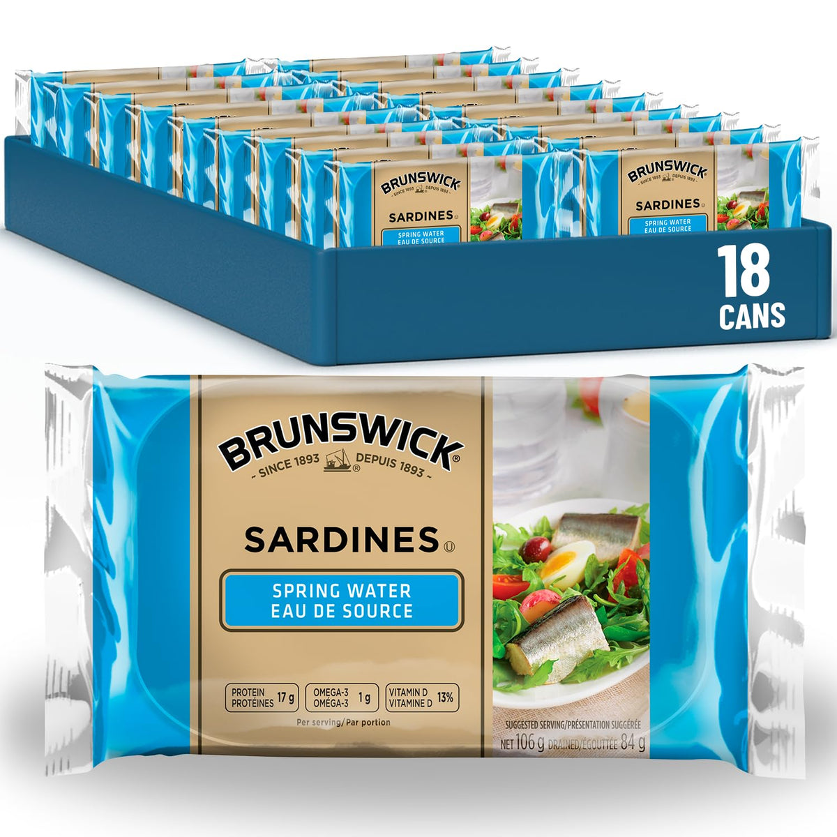 Brunswick Sardines In Spring Water - 106g, 18 Count