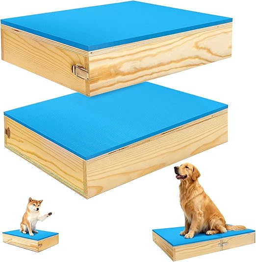 2 PCS Connectable Wooden Dog Training Platform Non-Skid Dog Place Boards with Foaming Surface Puppy Agility Training Equipment for Small and Medium Dogs